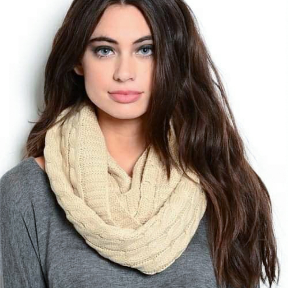 Cozy Knit Beige Infinity Scarf